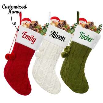 1 pieza Calcetín navideño personalizado, grande con bola decorativa, calcetín de Navidad personalizado para la chimenea, decoración para fiestas navideñas