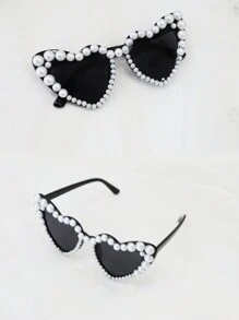 1PC Of Bridal Fashion Retro Heart-Shaped Faux Pearl Frames Ladies Cat Eye Glasses Fashion Beach Party Decorative Glasses