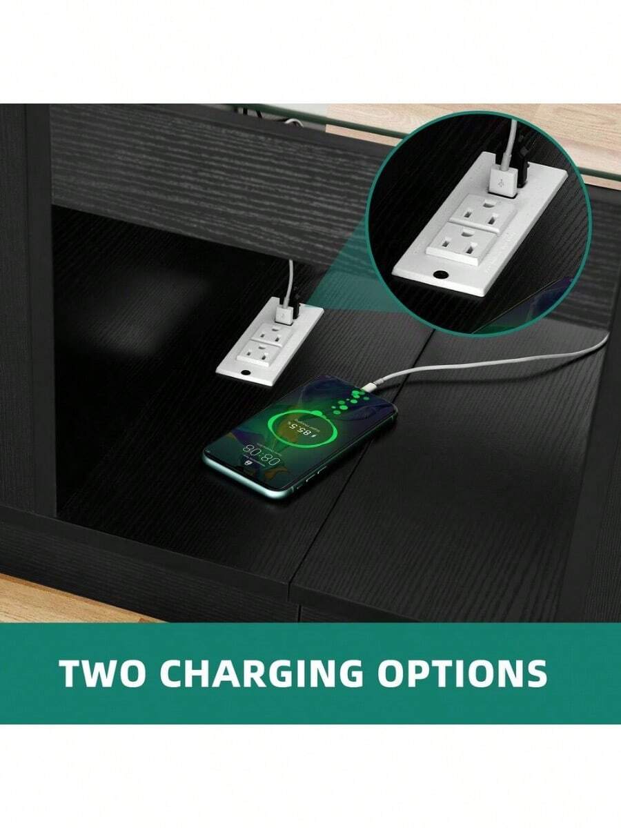 Modern Coffee Table 2 Drawers With Charging Station And LED Lights End