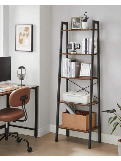 VASAGLE Estantería de 5 Niveles, Librería Industrial, Fácil de Montar, para Salón, Dormitorio, Cocina, Marrón Rústico y Negro