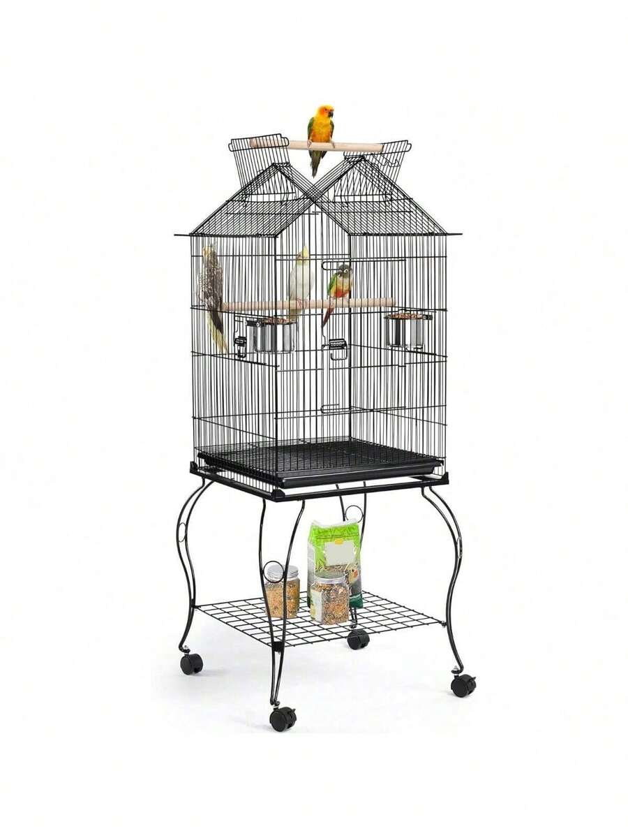 57Inch Rolling Open Top Roof Bird Cage For MidSized Parrots