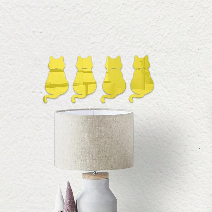4pcs/Set Absorption Mirror Wall Stickers Cute Cartoon Cat Pattern, Self