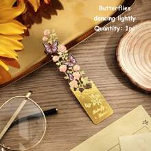 1pc Metal Hollow Bookmark Retro Fantasy Butterfly Flowers Asymmetric Reading Mark Bookmark Stationery Supplies For Gift Birthday Friends Club Book Lover Readers Office - one-size - View 13