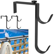 2 Pcs Pool Pole Hooks Adjustable Pool Pole Hanger No Drill Pool Fence Hooks Set Rust Resistant Pole Holder For Swimming Pool Accessories Pool Tools Skimmers Vacuum Hoses Leaf Rakes Garden Tools - Black - View 1