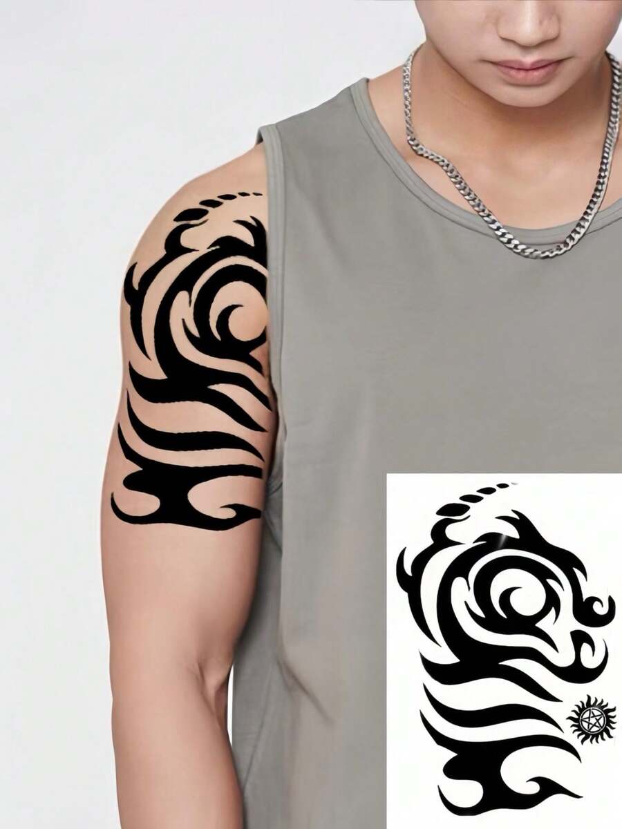 6 Large Sheets Maori Temporary Tattoos For Adults Men Arm Shoulder Semi
