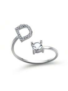 1 Stück modischer einstellbarer Ring mit 26 englischen Buchstaben Design aus kubischem Zirkonia, kreatives Geschenk für Frauen, Paar-Alltagsringe