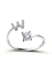 1 Stück modischer einstellbarer Ring mit 26 englischen Buchstaben Design aus kubischem Zirkonia, kreatives Geschenk für Frauen, Paar-Alltagsringe