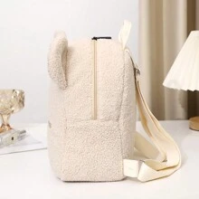 1pc Customized Embroidered Bear Day Care Travel Plush Backpack For 3-6 Years Old (Navy Blue)