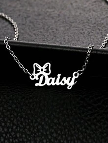 1 件不锈钢项链定制电镀蝴蝶结吊坠可定制名字简约日常风格，产品包括礼品盒、情人节礼物、生日礼物、母亲节礼物、日常礼物 - 彩色 - 查看 7