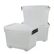4-Pack 30 L Clear Plastic Storage Box With Wheels, Clear Plastic Storage Latch Bin