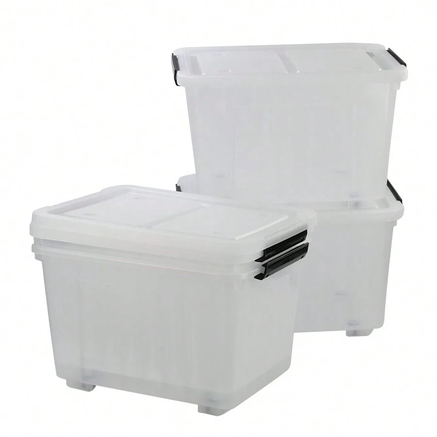 4-Pack 30 L Clear Plastic Storage Box With Wheels, Clear Plastic Storage Latch Bin