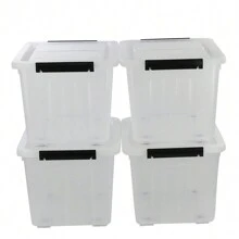 4-Pack 30 L Clear Plastic Storage Box With Wheels, Clear Plastic Storage Latch Bin