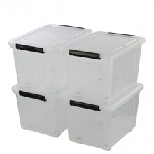 4-Pack 30 L Clear Plastic Storage Box With Wheels, Clear Plastic Storage Latch Bin
