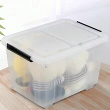 4-Pack 30 L Clear Plastic Storage Box With Wheels, Clear Plastic Storage Latch Bin