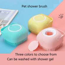 1pc Pet Bathing Brush, Silicone Massage Rubber Dog/Cat Grooming Brush With Shampoo Storage
