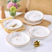 1 chiếc bát gốm 7", đĩa ăn phong cách cổ điển thanh lịch, thiết kế tối giản sang trọng, bộ đồ ăn gia dụng - trắng - Xem 6