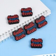 8 件/套“Faith”字母硅胶 Focak 珠，黑色背景红色文字，适用于钥匙扣、串珠、钢笔和其他 DIY 配件、散装珠宝制作手链项链手工艺品 - 矽膠焦點珠 - 查看 8