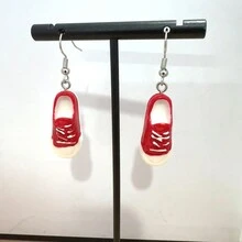1 对时尚简约小众帆布印花树脂耳环，时尚独特的耳坠设计 - 紅色 - 查看 2