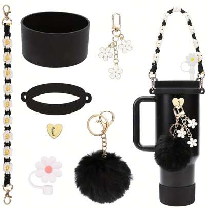 Cup Accessories Set Compatible With Cup 30 Oz 40 Oz Include 1 Pc Water Bottle Handle Strap 1 Pc Silicone Straw Cover 1 Pc Silicone Cup Boot 2 Pcs Charms Accessories