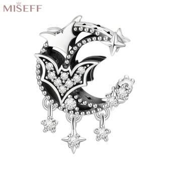  1 pieza Encanto de plata de ley 925 MISEFF de 3.5g, luna hueca brillante con murciélago, adecuado para pulseras, collares, joyería de lujo DIY, regalo de cumpleaños, accesorios de joyería para fiesta de Halloween