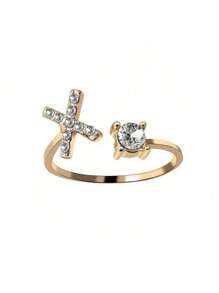 1 Stück modischer einstellbarer Ring mit 26 englischen Buchstaben Design aus kubischem Zirkonia, kreatives Geschenk für Frauen, Paar-Alltagsringe