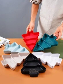 1 pieza Plato de fruta con forma de tronco de árbol de Navidad, plato con forma de árbol de Navidad, plato con forma de árbol de Navidad, bandeja dividida de plástico con forma de árbol de Navidad para aperitivos y servir - Multicolor - Ver 7