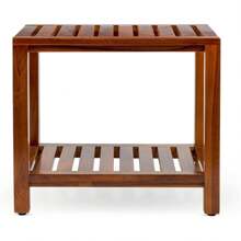 21-calowa ławka prysznicowa z drewna tekowego z półką, w pełni zmontowana ławka prysznicowa z drewna tekowego, ławka prysznicowa dla osób starszych, do użytku wewnątrz i na zewnątrz, wystrój łazienki, organizer łazienkowy, wystrój jesienny, akcesoria łazienkowe, meble