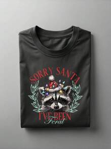 Sorry Santa I've Been Feral Shirt, Christmas Lights Raccoon T-Shirt, Funny Christmas Season Tee, Retro Holiday Animal Gift Tee. UA-518 - 黑色 - 查看 1