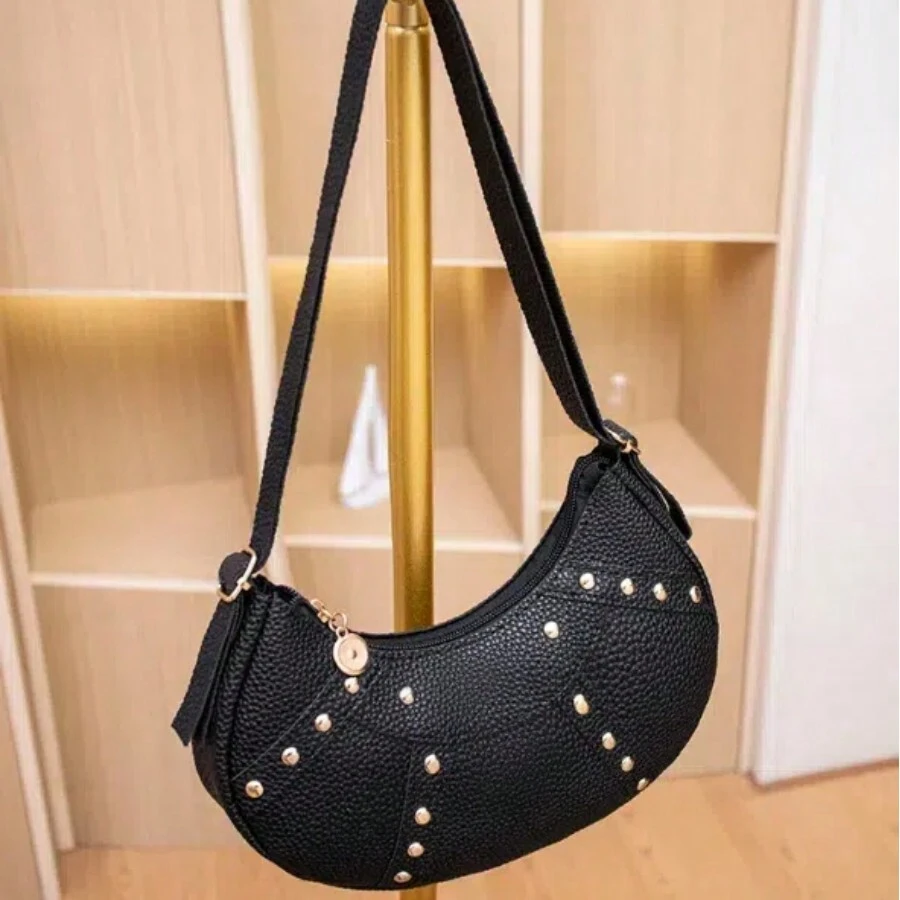 Túi đeo chéo nữ đeo vai/dưới cánh tay họa tiết vải lanh thời trang - màu đen - Xem 1