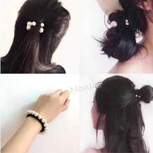 Kit 12 Pack Of Hair Elastics With Pearls White/Black Hair Scrunchie Accessories Ready-12 Units - 彩色 - 查看 6