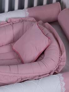 Baby Crib Reducer Nest With Plain Ruffles - 乾枯玫瑰色 - 查看 2