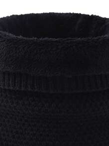 1 chiếc khăn choàng cổ bằng vải Acrylic Nitrile mùa đông có lớp lót sang trọng, khăn choàng cổ cao dày ấm áp, thích hợp sử dụng hàng ngày - màu đen - Xem 3