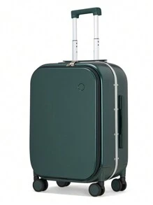 20 Inch Front-Opening Travel Suitcase Aluminum Frame Trolley Case Carry On Luggage With Laptop Compartment & Luggage Cover For Business Travel Vacation, Dark Green Suitcases Suit Case Travel Luggage Waterproof Carry On Suitcase Hand Luggage Carry On Holiday Winter