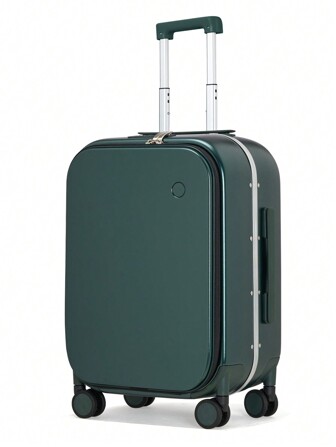 Maleta de viaje con marco de aluminio de 20 pulgadas con apertura frontal, compartimento para computadora portátil y funda para equipaje para viajes de negocios y vacaciones, maletas de color verde oscuro, maleta de mano impermeable para viajes, bolso de invierno para la escuela y accesorios escolares