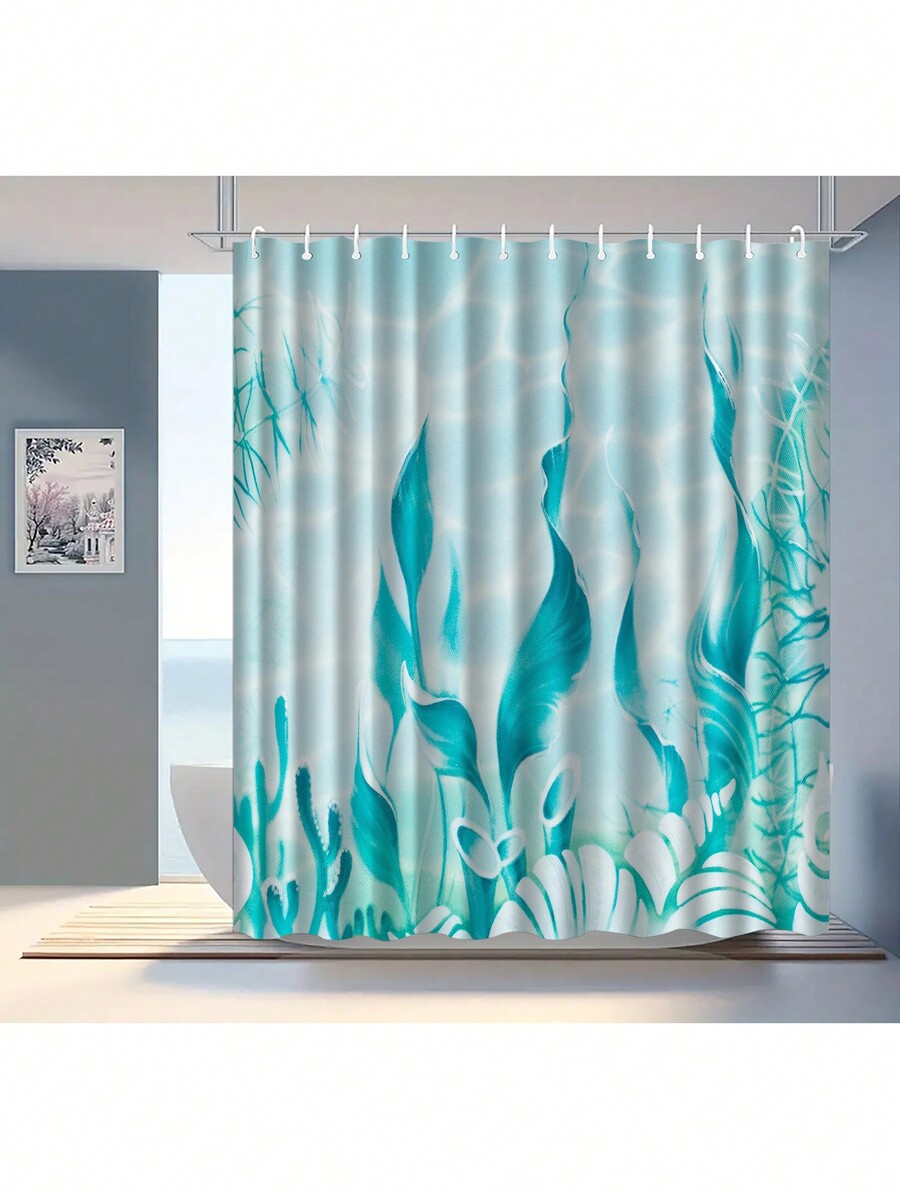 1pc Simple Green Seaweed Polyester Digital Print Waterproof Shower