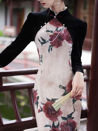 High-End Long Sleeve Qipao Vintage Elegant Miss Style Autumn New Model Modernized Retro Qipao Dress, Long Length Chinese Dress For Daily Wear
