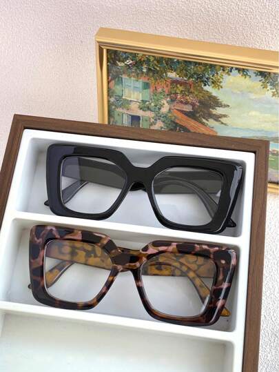 نظارات مربعة كبيرة إطار للنساء بدون وصفة طبية، للارتداء اليومي العادي في الصيف، للشاطئ والرحلات والأنشطة الخارجية