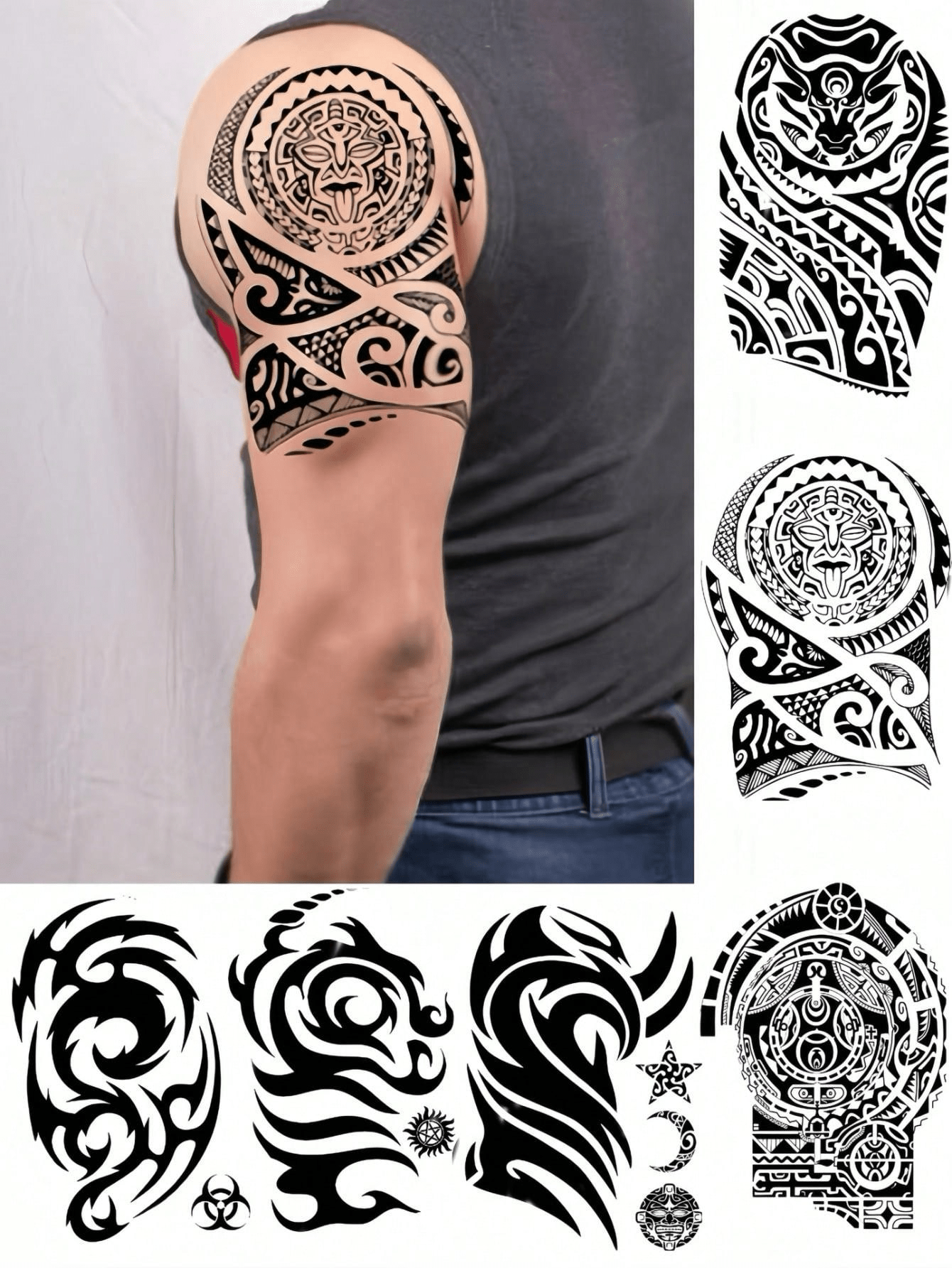 6 Large Sheets Maori Temporary Tattoos For Adults Men Arm Shoulder Semi