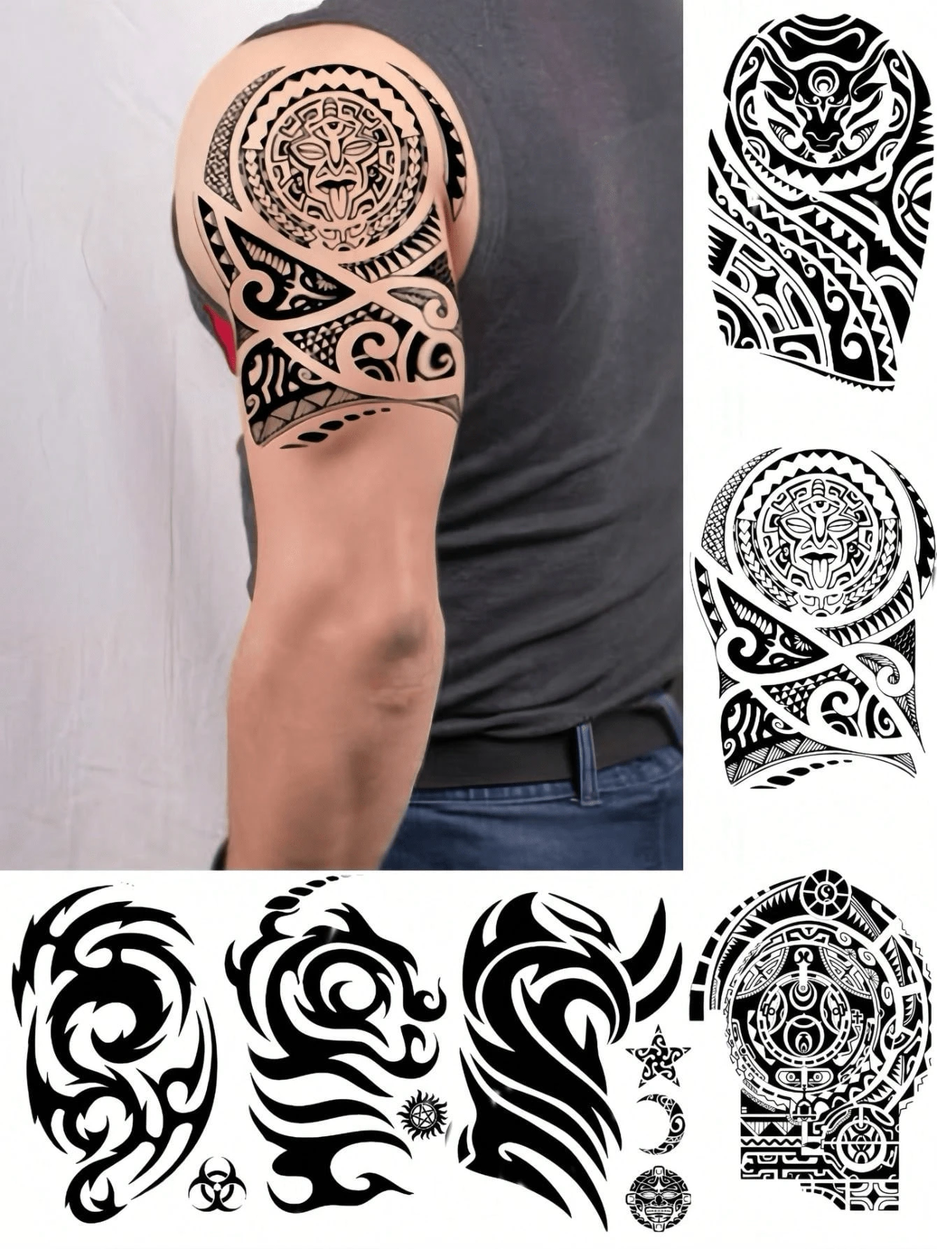 6 Large Sheets Maori Temporary Tattoos For Adults Men Arm Shoulder Semi