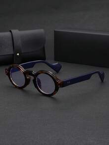 1 副复古时尚圆框铆钉装饰男士眼镜，适合电脑使用、造型、日常佩戴，配有优雅皮盒 - 無色 - 查看 13