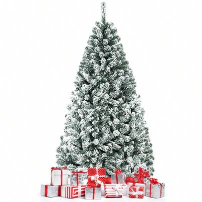 Homasis 6ft/7.5ft/9ft Snow Flocked Hinged Artificial Christmas Tree Unlit Decor Christmas Decorations Home Christmas Gifts Christmas Decor