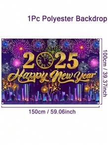 1 件 100*150 厘米 2025 年新年快乐庆祝海报横幅背景带烟花，非常适合新年照片展位墙壁背景装饰派对装饰用品家居装饰 - 彩色 - 查看 3