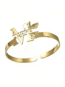 1 st. Goud Zilver Aangepaste Naam Armband Dames Meisjes Roestvrij Staal Aangepaste Naam Vlinder Verstelbare Achterkant Armband Sieraden Cadeau Thanksgiving Kerstmis