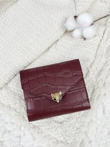 Cartera pequeña con solapa con estampado de cocodrilo, bolsillo para monedas, ventana para ID, billetera plegable para mujer, con grabado de dinero, ID minimalista, de moda, moderna, de negocios, para aniversario, para Navidad, para el Día de San Valentín, para regalo de cumpleaños, para regalo, para mujeres, para niñas, para señoras, para femenino, útiles escolares para la escuela, dormitorio y vuelta al cole - Burdeos - Ver 4