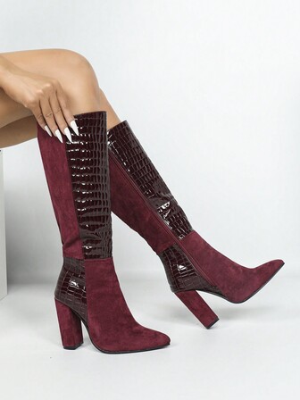 欧美风厚底侧拉链过膝长靴，秋冬季修身长靴