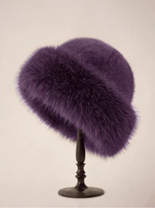 1 件女士奢华蓬松帽，大号，厚蓬松饰边，温暖耳罩，多功能冬季配饰，优雅节日礼物冬帽冬季服装 - 仿貂毛漁夫帽 - 查看 5