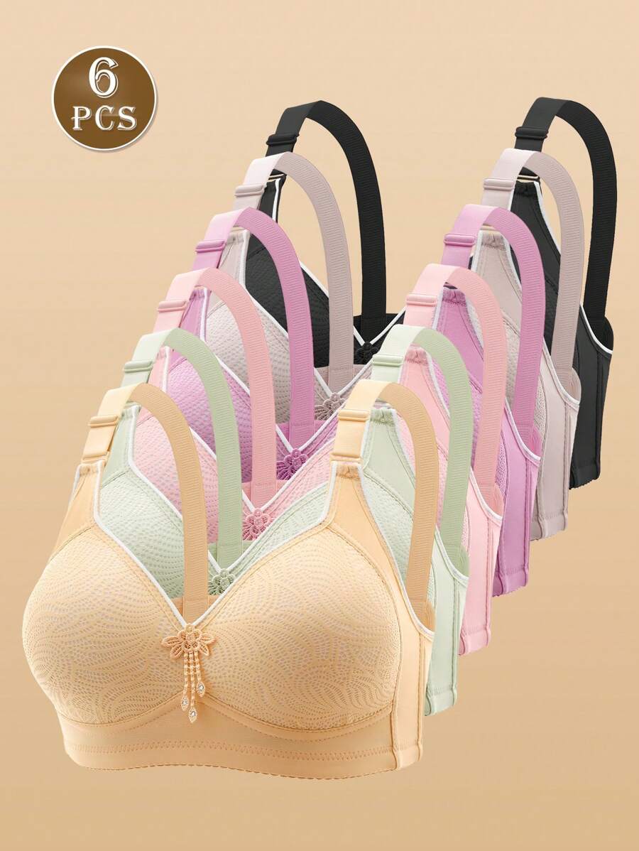 6pcs Wireless Floral Print Supportive & Adjustable Women Bra Sets - Multicolor - View 1