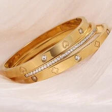 Bộ 3 chiếc/bộ vòng tay thép không gỉ cổ điển, vòng tay đính đá Rhinestone, mạ vàng, trang sức không gây dị ứng cho phụ nữ - Vòng đeo tay có thể mở được - Xem 6