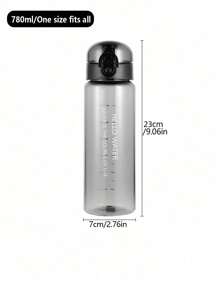 1pc 550ml/780ml Round Cap Cup, Simple Transparent Sports Cup, Portable Outdoor Sports Water Bottle With Carrying Rope, Travel Accessories, Gifts (Black) - Black - View 4