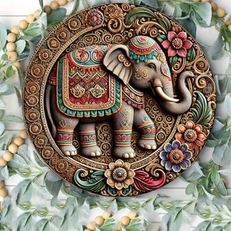 Vintage Thai Elephant 8x8 Inch Round Iron Wall Decor - Durable Metal Sign For IndoorOutdoor Decoration, Perfect For Garage, Porch, Cafe, Bar, Living Room, Bedroom